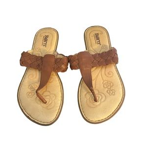 Born Hand Crafted Brown Leather Braided Weave Thong Sandals CQC12 Sz 7 M/W
